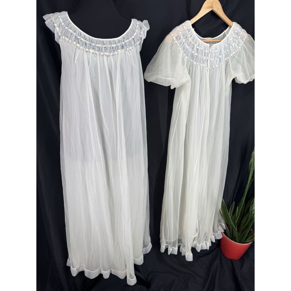 Vintage 60s Peignoir Set Size S Bridal Lingerie Angel Coquette Cottage Chiffon